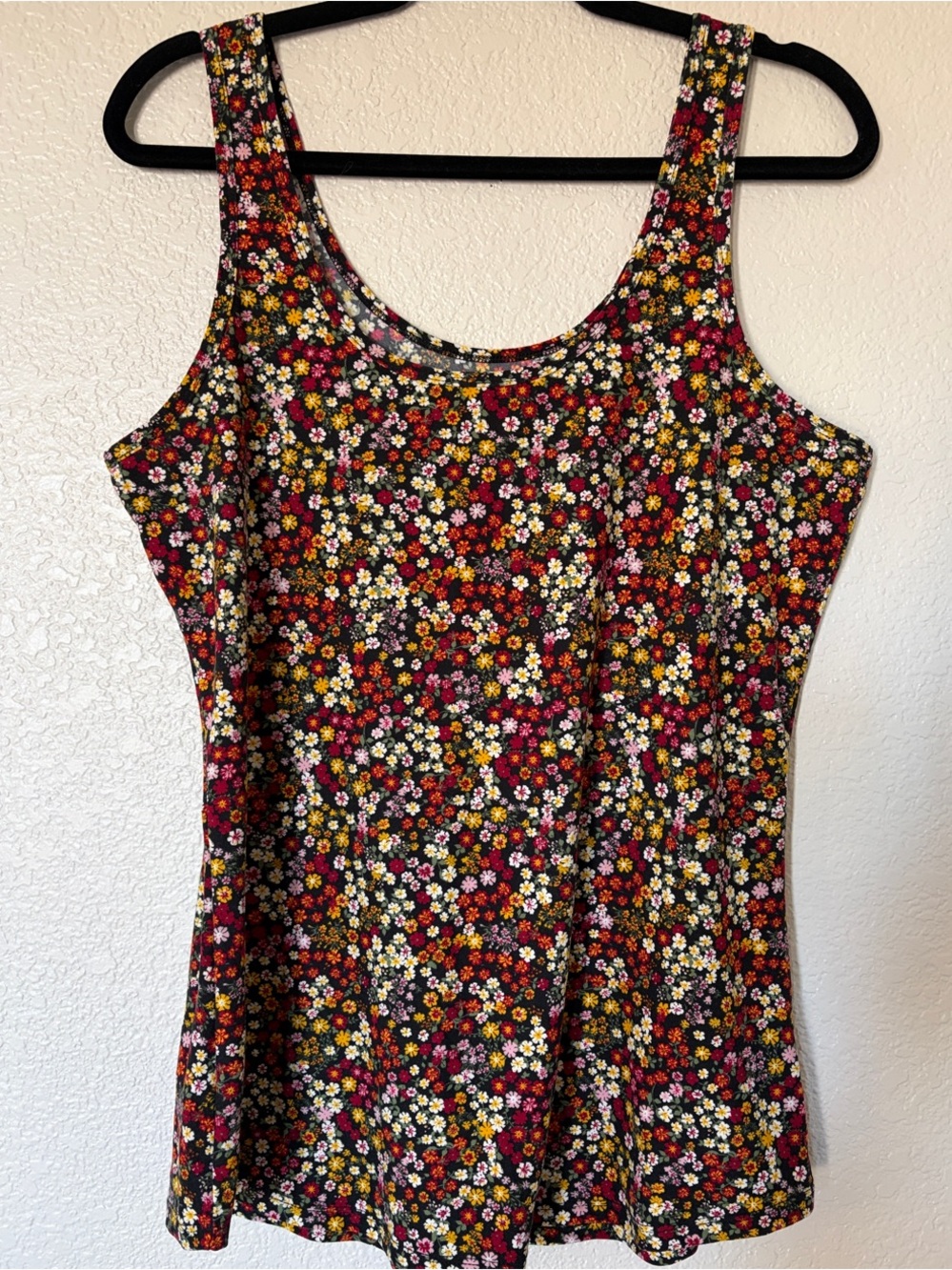 No Boundaries Black Floral Tank Top with Multi-Color Blossoms